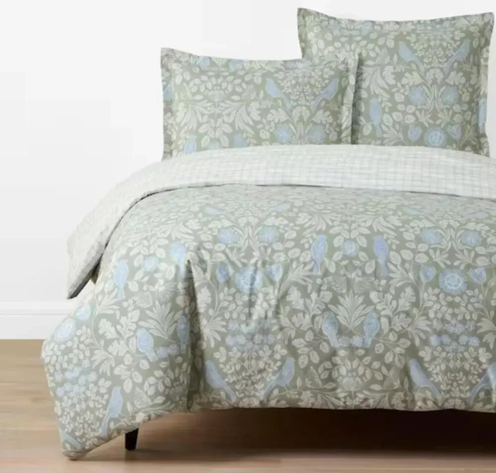 Company Cotton Tira Bird Percale Green Full/Queen Duvet Cover, NEW!